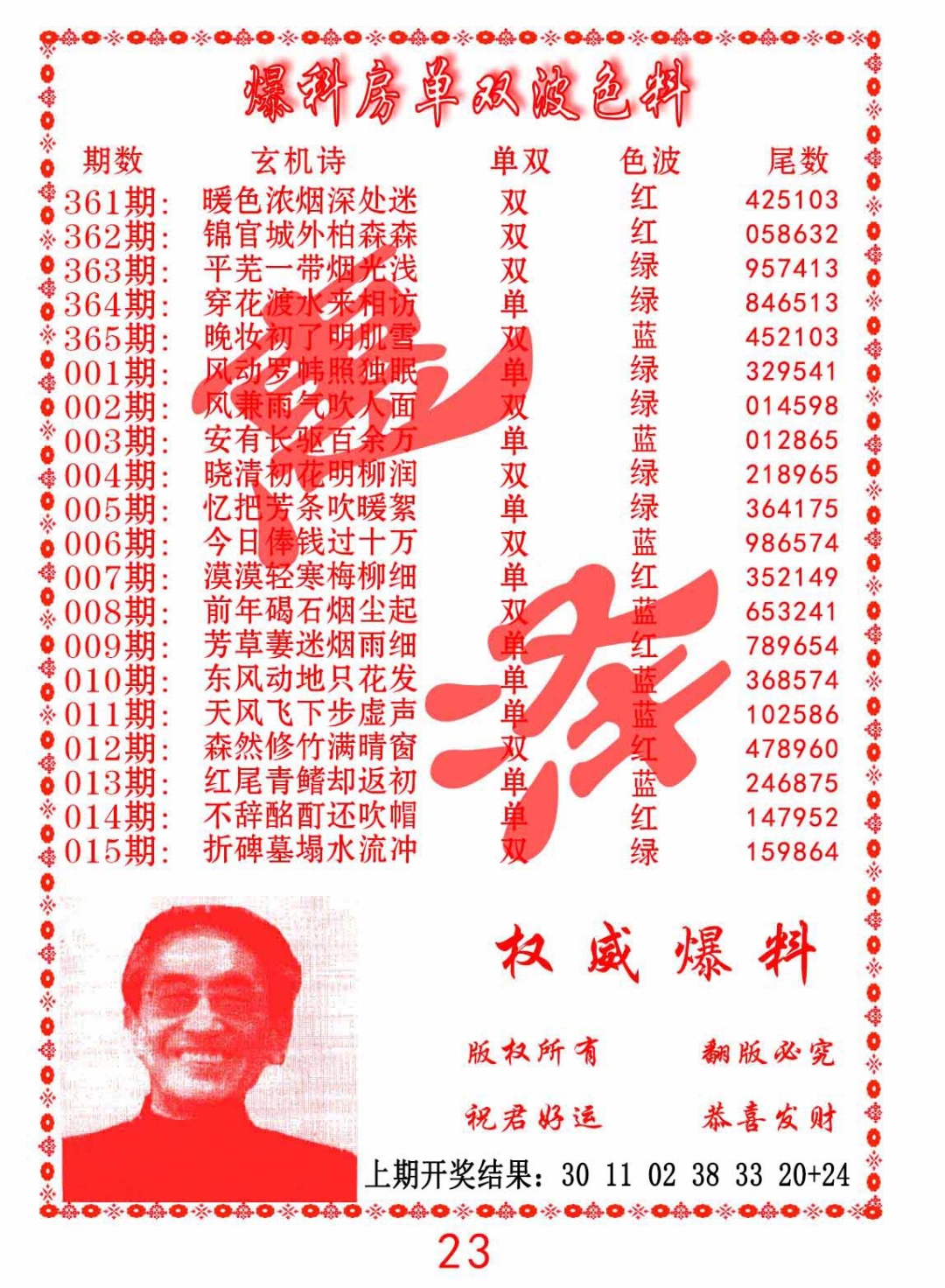 362期爆料房单双波色料[图]