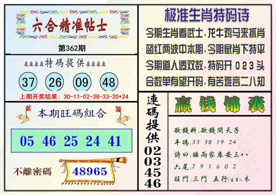 362期精准贴士[图]